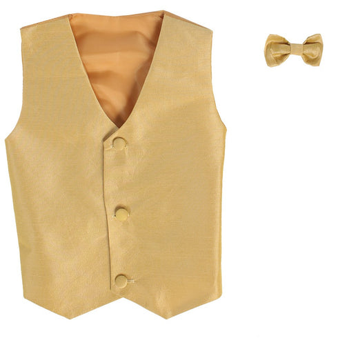 Lito Baby Boys Gold Poly Silk Vest Bowtie Special Occasion Set 3-24M - SophiasStyle.com